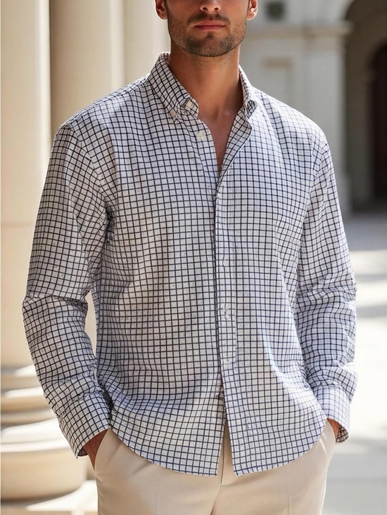 Joseph & Feiss Other - Joseph & Feiss Men's Non-Iron Dress Shirt - White & Navy Windowpane Check XL